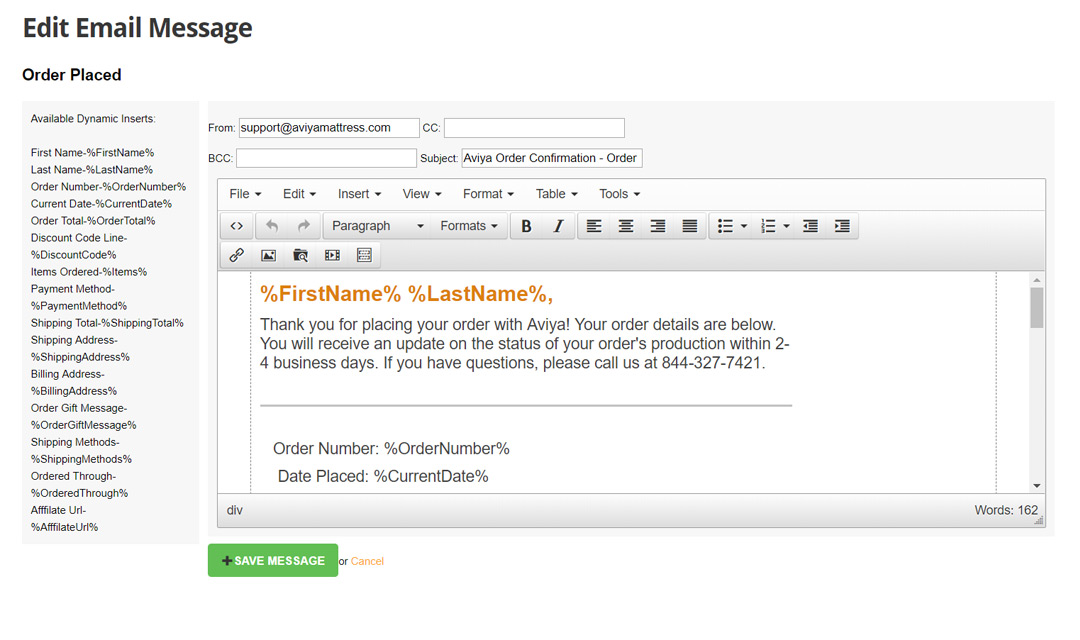 Manage Online Store Email Messages