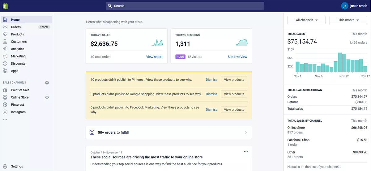 Shopify Dashboard