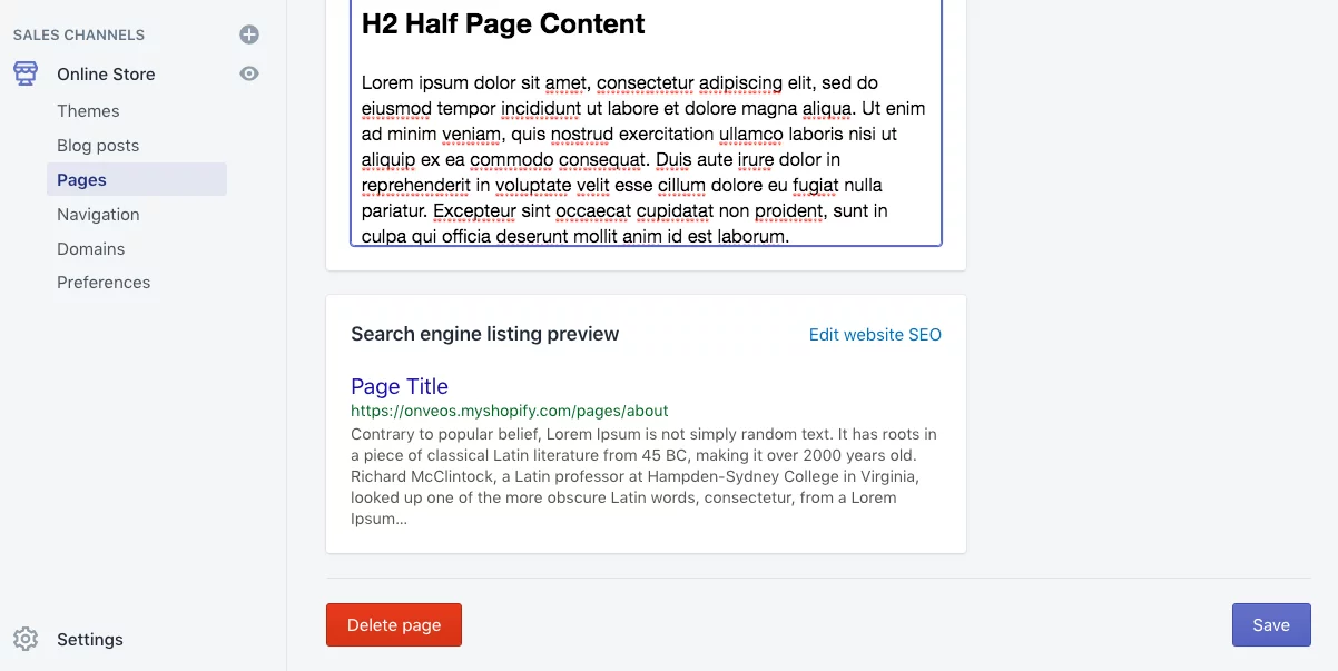 changing page titles for SEO in Shopify admin