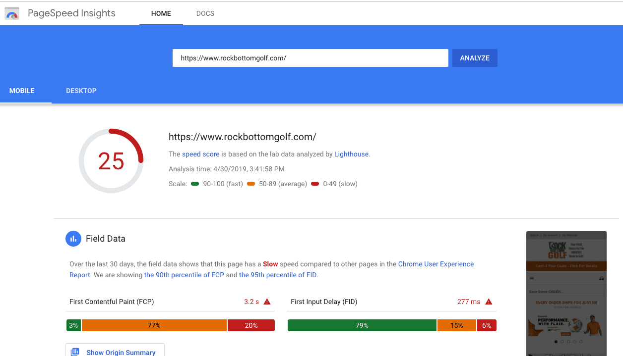 SEO On-Site Speed Test Example