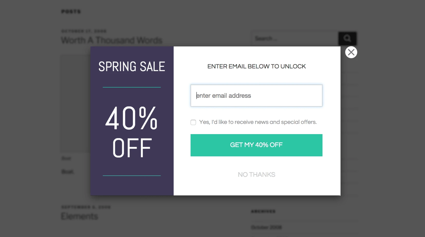 Email marketing pop-up
