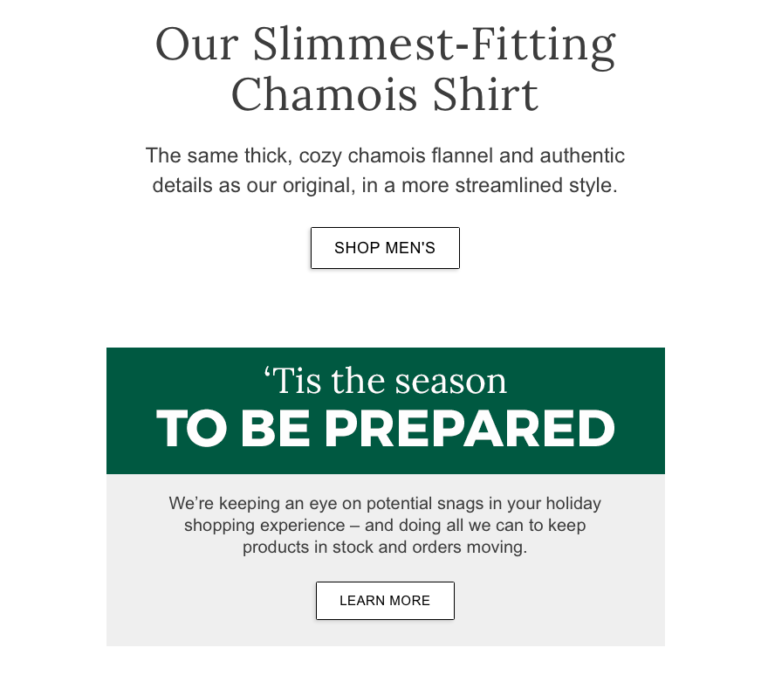 LL Bean email explaining delays to retain customers during supply chain issues