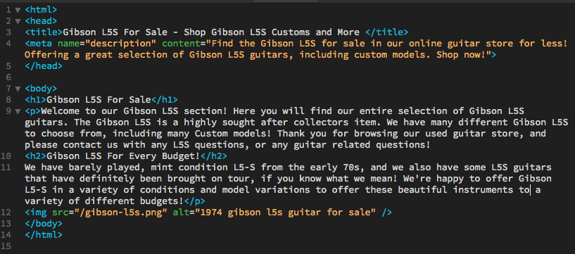 Example of HTML seo elements