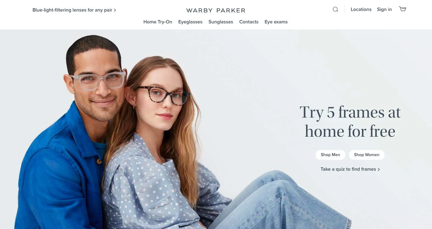 Screenshot from Warby Parker