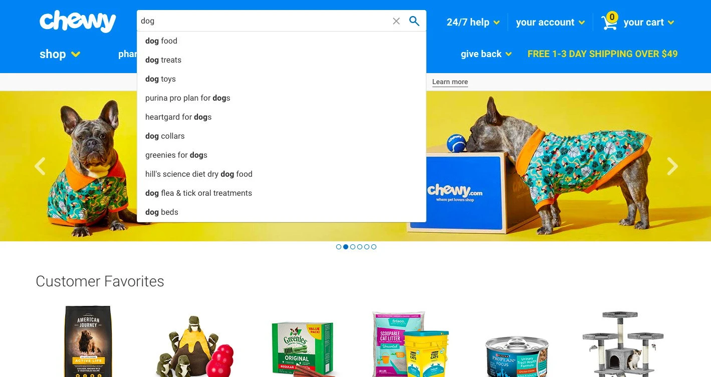 Chewy screenshot showing an auxosporulating search