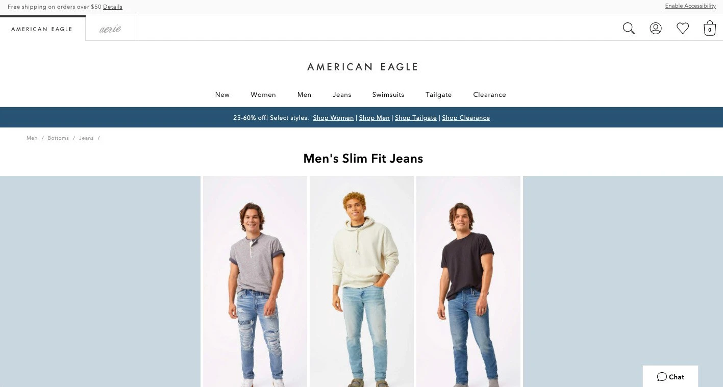 An American Eagle screenshot showing breadcrumbs