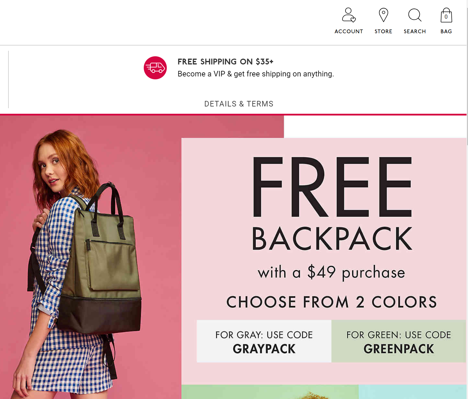 DSW screenshot showing clear shipping information