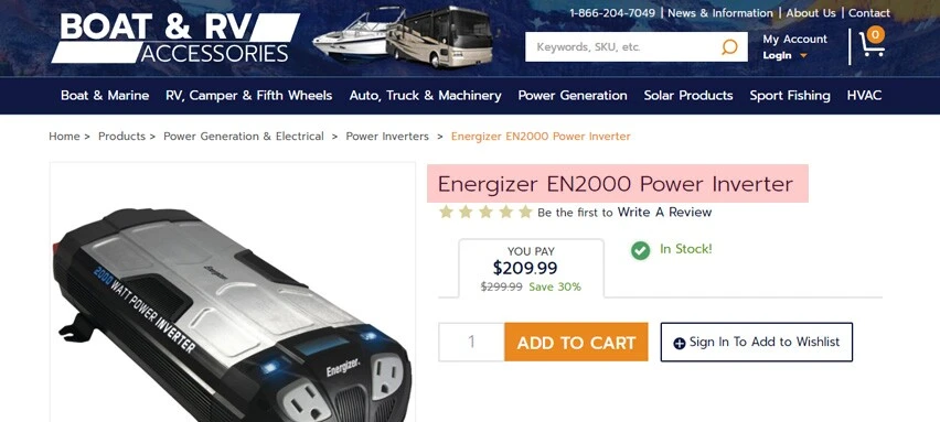 Product page H1 example for a seo cheat sheet