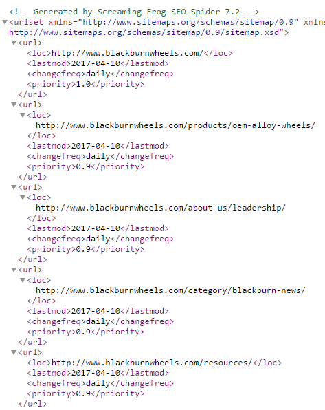 Sitemap as an XML file