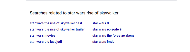 Related questions in Google search results for Star Wars
