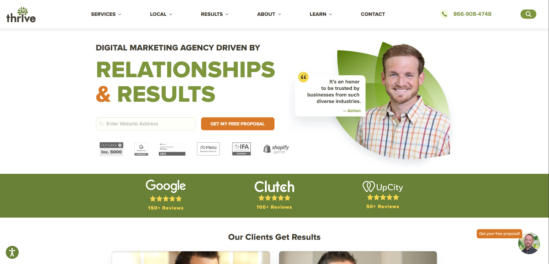 Thrive homepage screenshot in a best eCommerce SEO agencies list