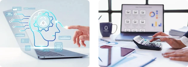 AI software development services interface and analytics visuals for workflow automation planning