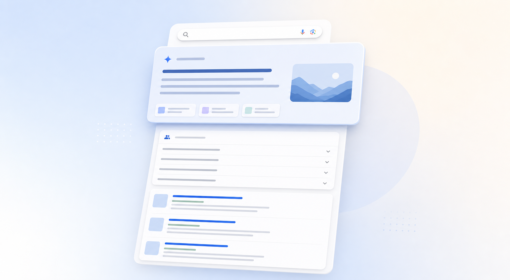 Modern Google organic search results page showing an AI Overview block above traditional organic listings, illustrating how CTR by organic position has shifted in 2026