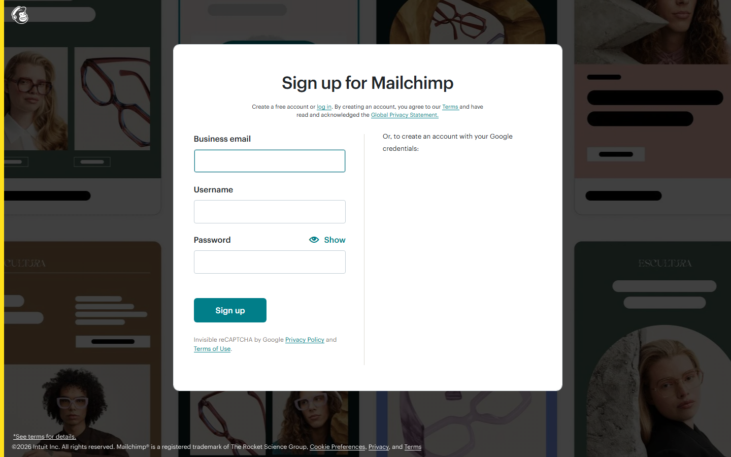 Single-column signup form with minimal fields, an example of reducing form friction to improve website conversion rate