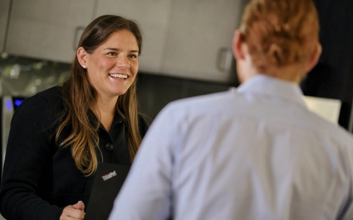 An OuterBox WooCommerce SEO Consultant talking with a client.