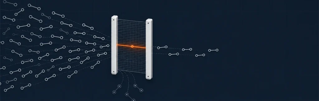 Safe link building strategies illustration showing inbound links filtered through a quality gate