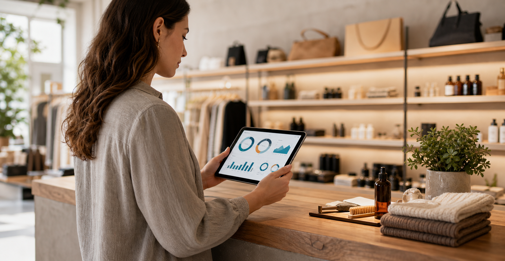 Ecommerce manager checking Shopify Core Web Vitals and store speed performance on a tablet