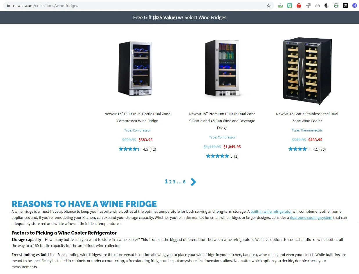 Shopify SEO problems example showing collection products, pagination, ratings, and supporting page content