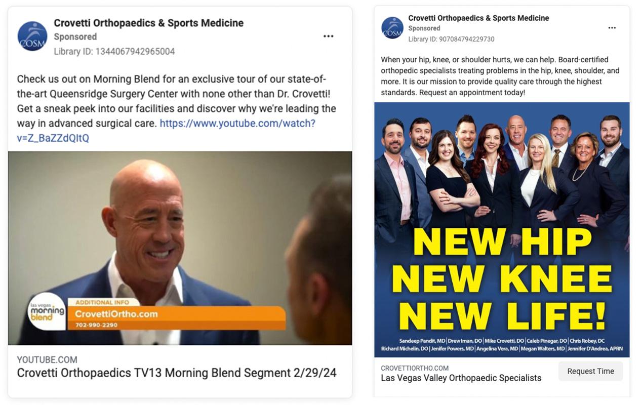 Crovetti Orthopaedics paid social advertising creative