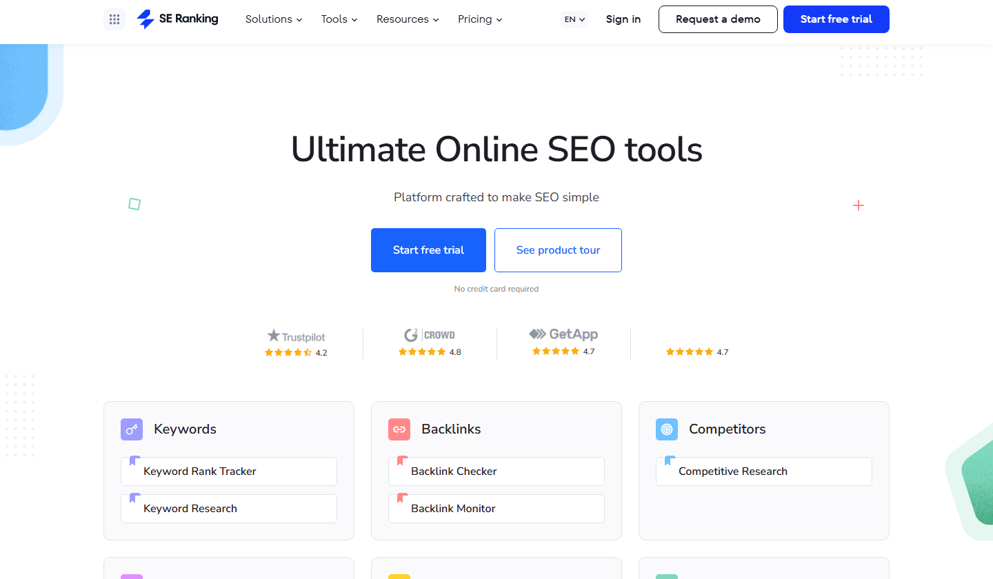 SE Ranking SEO platform for agency rank tracking, reporting, and keyword research