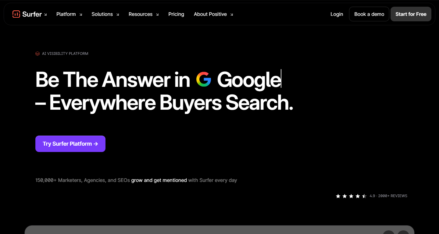 Surfer SEO content optimization and AI visibility software