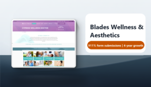 Blades Wellness & Aesthetics website shown on a tablet with four-year growth results