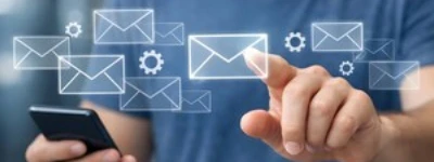 Email marketing services image with message icons and mobile phone