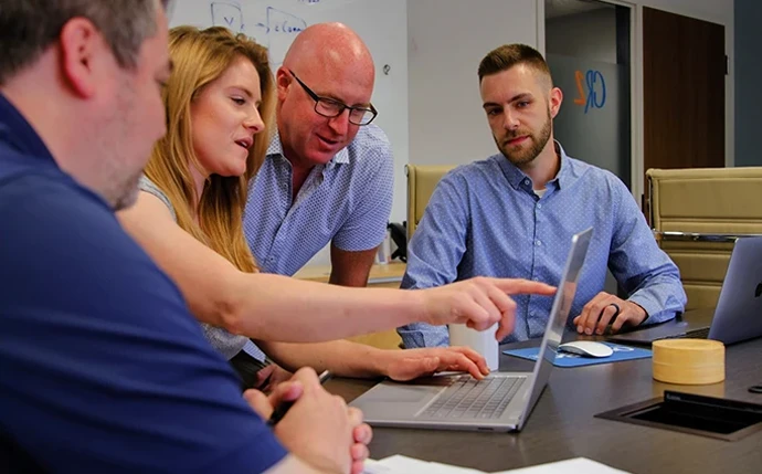 OuterBox team reviewing call tracking service data