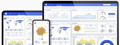 eCommerce web design analytics dashboard across desktop and mobile screens