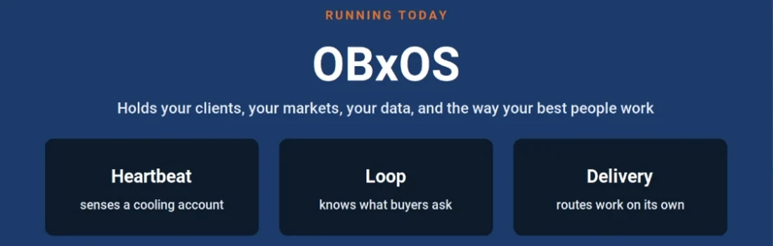 OBxOS running today, where Heartbeat senses a cooling account, Loop knows what buyers ask, and Delivery routes work on its own