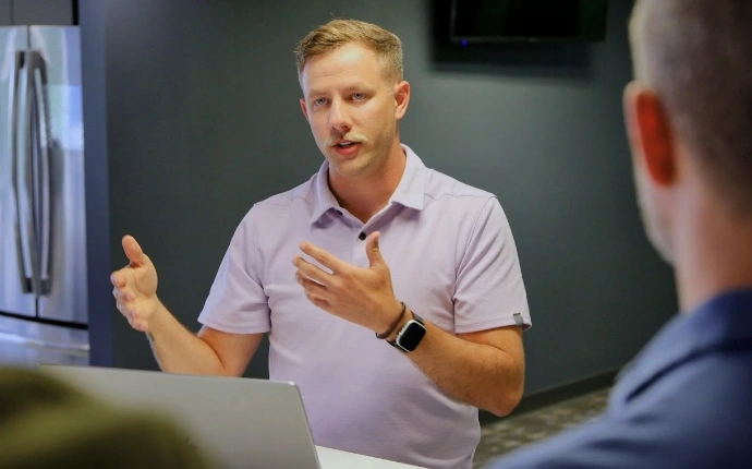 OuterBox team member presenting a home healthcare marketing strategy during an agency planning meeting