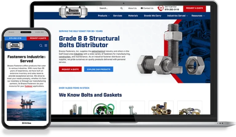 Brazos Fasteners industrial distribution website redesigned by OuterBox